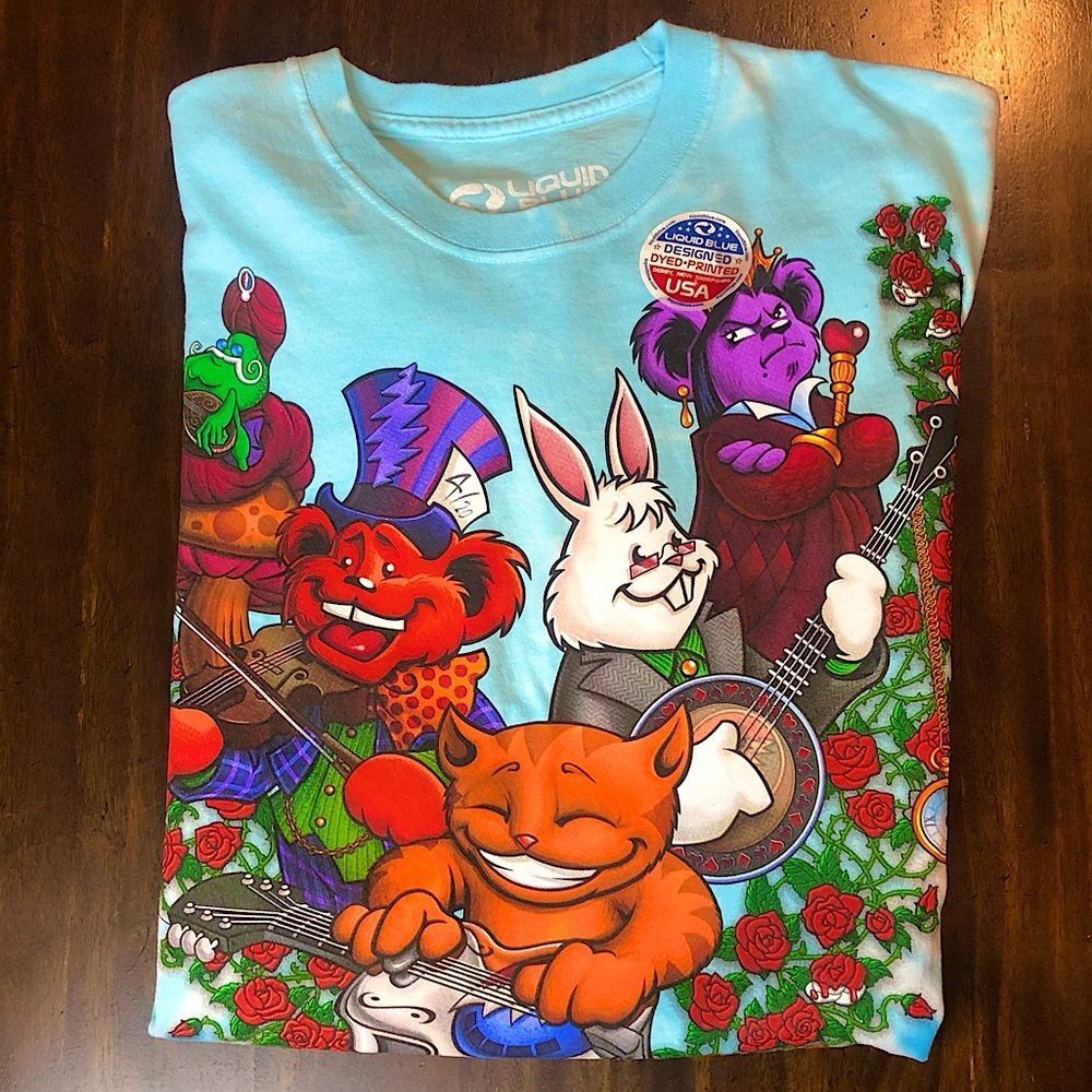 Unisex GRATEFUL DEAD Alice In Wonderland Tie Dye Short Sleeve T-Shirt Sz 2XL NWT - Picture 2 of 10
